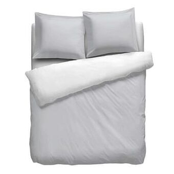Leen Bakker Dekbedovertrek Royal Cotton Perkal - wit/grijs - 140x220 cm - Leen Bakker aanbieding