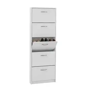 Leen Bakker Schoenenkast Step - wit - 58,5x168,5x17 cm - Leen Bakker aanbieding