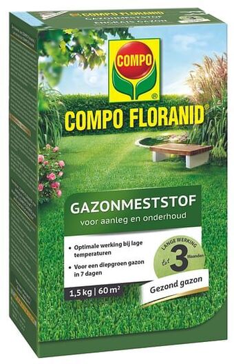 Brico Compo gazonmeststof Floranid Aanleg & Onderhoud 60 m² 1,5kg aanbieding