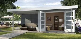 Brico Weka tuinhuis met overkapping 126 Type B GR2 grijs 300x645cm aanbieding