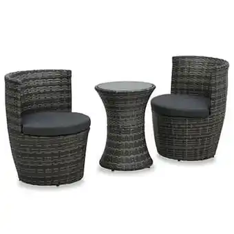 Brico VidaXL 3-delige bistroset met kussens poly rattan grijs aanbieding