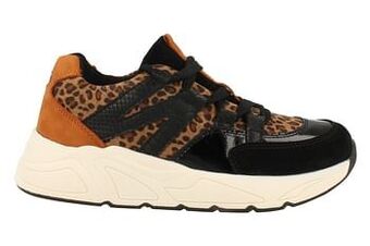 Berca Shoes Super Cracks Veterschoen Dames Trend Dierenprint - Zwart aanbieding