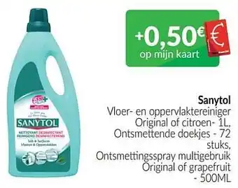 Intermarché Sanytol vloer- en oppervlaktereiniger original of citroen ontsmettende doekjes ontsmettingsspray multigebruik original of gra aanbieding