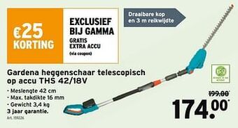 GAMMA Gardena heggenschaar telescopisch op accu ths 42-18v aanbieding