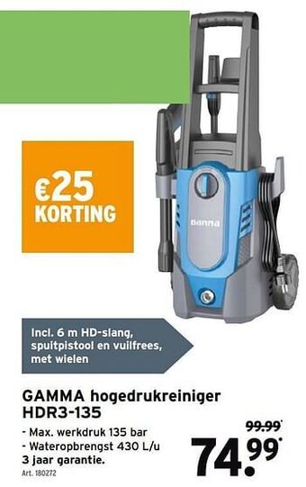 GAMMA Gamma hogedrukreiniger hdr3-135 aanbieding