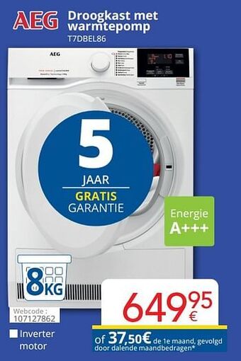 Eldi Aeg droogkast met warmtepomp t7dbel86 aanbieding