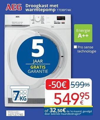 Eldi Aeg droogkast met warmtepomp t7dbp74k aanbieding