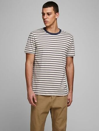 Berca Shoes Jack & Jones T- Shirts Striped T Shirt Crew Noos Slimfit - Marine aanbieding