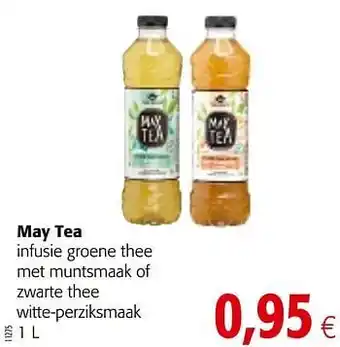 Colruyt May tea infusie groene thee met muntsmaak of zwarte thee witte-perziksmaak aanbieding