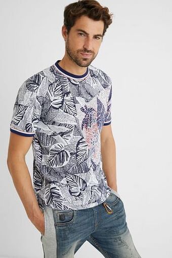 Tropisch T-shirt met jacquard - BLUE - XXL