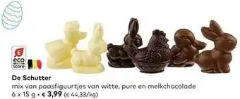 Bio Planet De schutter mix van paasfiguurtjes van witte pure en melkchocolade aanbieding