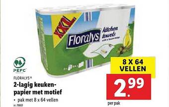 Lidl Floralys 2-lagig Keukenpapier Met Motief aanbieding
