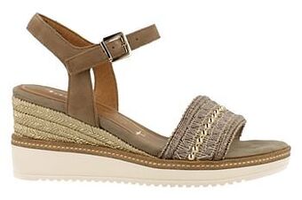 Berca Shoes Tamaris Sandaal Op Sleehak Dames Touch It Binnenzool Leder - Taupe aanbieding