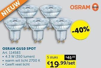Zelfbouwmarkt Osram gu10 spot Art. 114583 4.3W aanbieding
