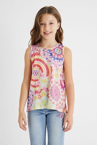 Singlet met bloemetjes - RED - 13/14