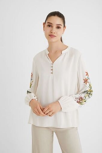 Linnen blouse met haakwerk op de rug - WHITE - XS