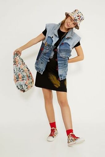 Iconic denim jack met Mickey Mouse - Rood - RED - XS