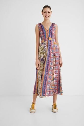 Regular fit jurk met V-hals - RED - XL
