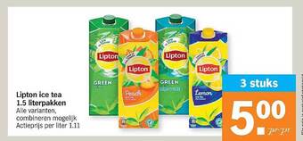 Albert Heijn Lipton Ice Tea 1.5 Literpakken aanbieding