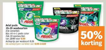 Albert Heijn Ariel Pods 35-39 Wasbeurten aanbieding