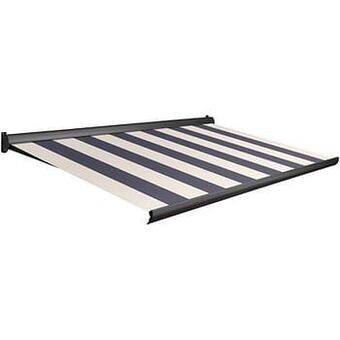 Brico Domasol zonnetent elektrisch ’Factor 10-A’ blauw/wit brede strepen 350 x 300 cm aanbieding