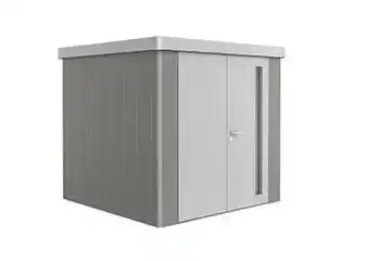 Brico Biohort tuinhuis Neo V2.1 GR2 B + 2 deuren kwartsgrijs/zilver 236x236cm aanbieding