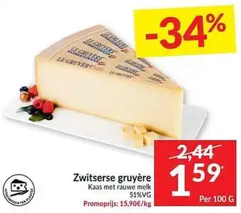 Intermarché Zwitserse gruyère kaas met rauwe melk aanbieding