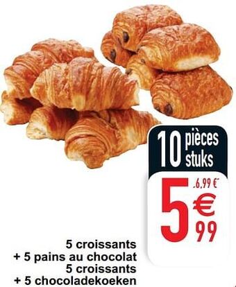Cora 5 croissants + 5 pains au chocolat 5 croissants + 5 chocoladekoeken aanbieding