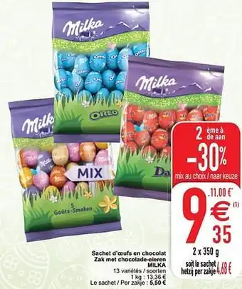 Cora Sachet d’oeufs en chocolat zak met chocolade-eieren milka aanbieding