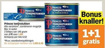 Albert Heijn Princes tonijnstukken in water aanbieding