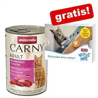 Zooplus 6 x 400 g Animonda Carny Adult Natvoer + 4 x 15 g Milkies Mix Snacks gratis! - Rund & Lam aanbieding