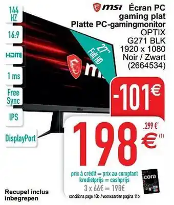 Cora Msi gaming plat platte pc-gamingmonitor optix g271 blk aanbieding