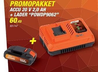 Hubo Powerplus promopakket accu 20 v 2,0 ah + lader powdp9062 aanbieding