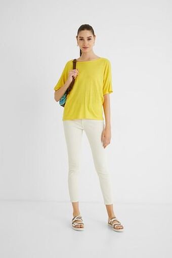 Desigual T-shirt met haakwerk en paisleys - YELLOW - M aanbieding