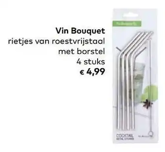 Bio Planet Vin bouquet rietjes van roestvrijstaal met borstel aanbieding