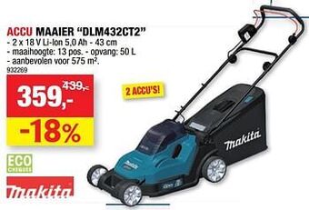 Hubo Makita accu maaier dlm432ct2 aanbieding