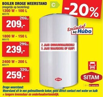 Hubo Boiler droge weerstand aanbieding