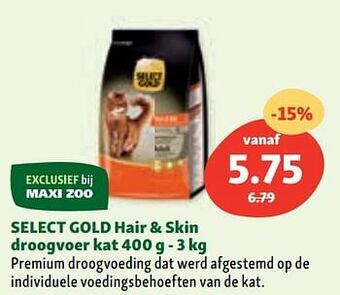 Maxi Zoo Select gold hair + skin droogvoer kat aanbieding