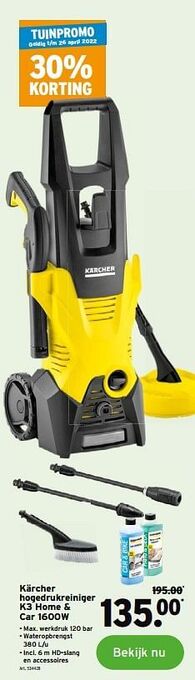GAMMA Kärcher hogedrukreiniger k3 home + car 1600w aanbieding