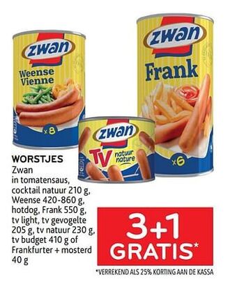 Worstjes zwan 3+1 gratis