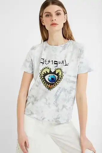 Desigual T-shirt met hart en teksten - WHITE - M aanbieding