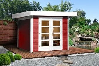 Brico Weka tuinhuis met overkapping 126+ GR2 rood 240x295cm aanbieding