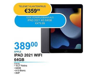 AUVA Apple Ipad 2021 Wifi 64gb aanbieding