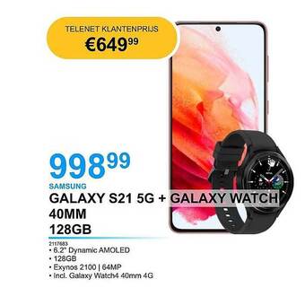 AUVA Samsung Galaxy S21 5g Galaxy Watch 40mm 128gb aanbieding