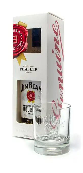 Prik en Tik Jim Beam White geschenk 70cl+glas aanbieding