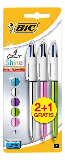 Bic vierkleurenbalpen Shine - 3 stuks
