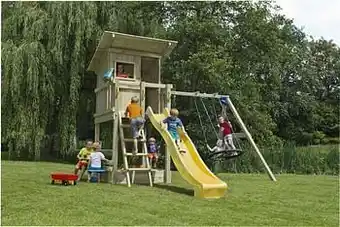 Dreamland Blue Rabbit schommel Beach Hut met gele glijbaan aanbieding