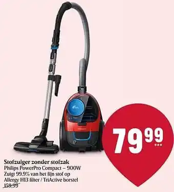 Delhaize Stofzuiger zonder stofzak philips powerpro compact aanbieding