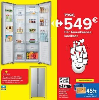 Carrefour Etna amerikaanse koelkast akv177zil aanbieding
