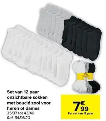 Carrefour Set van 12 paar onzichtbare sokken met bouclé zool voor heren of dames aanbieding